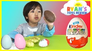 Ryan opens Kinder Surprise Eggs with Toys Inside