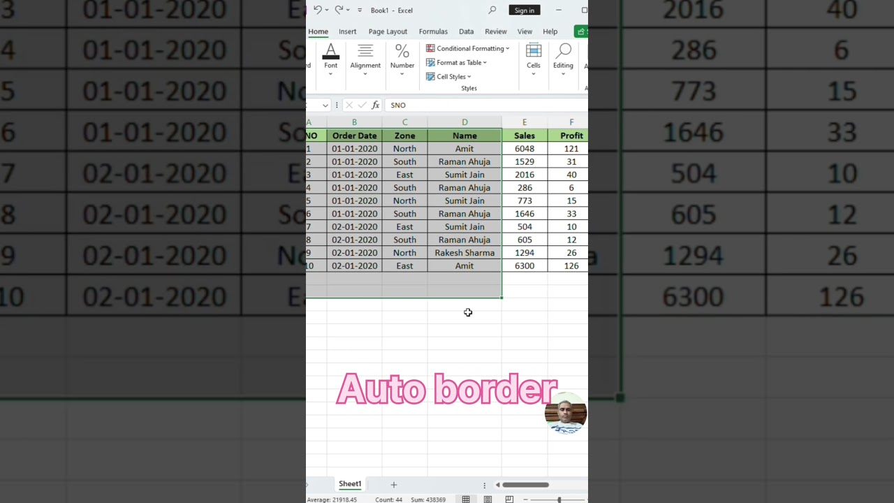 How to create auto border in excel