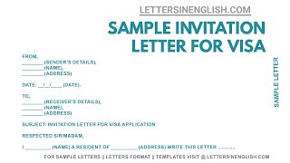 Invitation Letter for Visa –Sample of Visa Invitation Letter