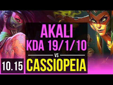 AKALI vs CASSIOPEIA (MID) | KDA 19/1/10, Triple Kill, 500+ games | EUW Grandmaster | v10.15