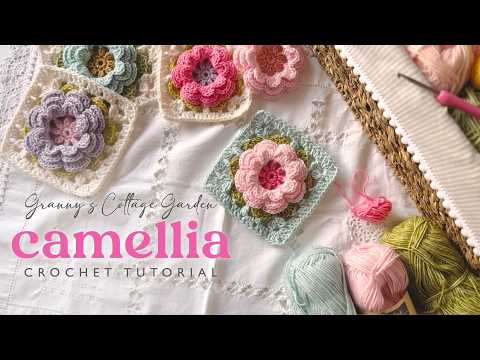 How to crochet a Camellia Granny Square | Granny's Cottage Garden Tutorial 1