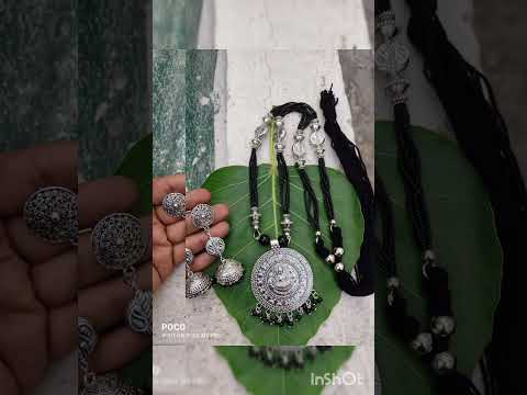 German Silver Long Chain Bead Necklace Set