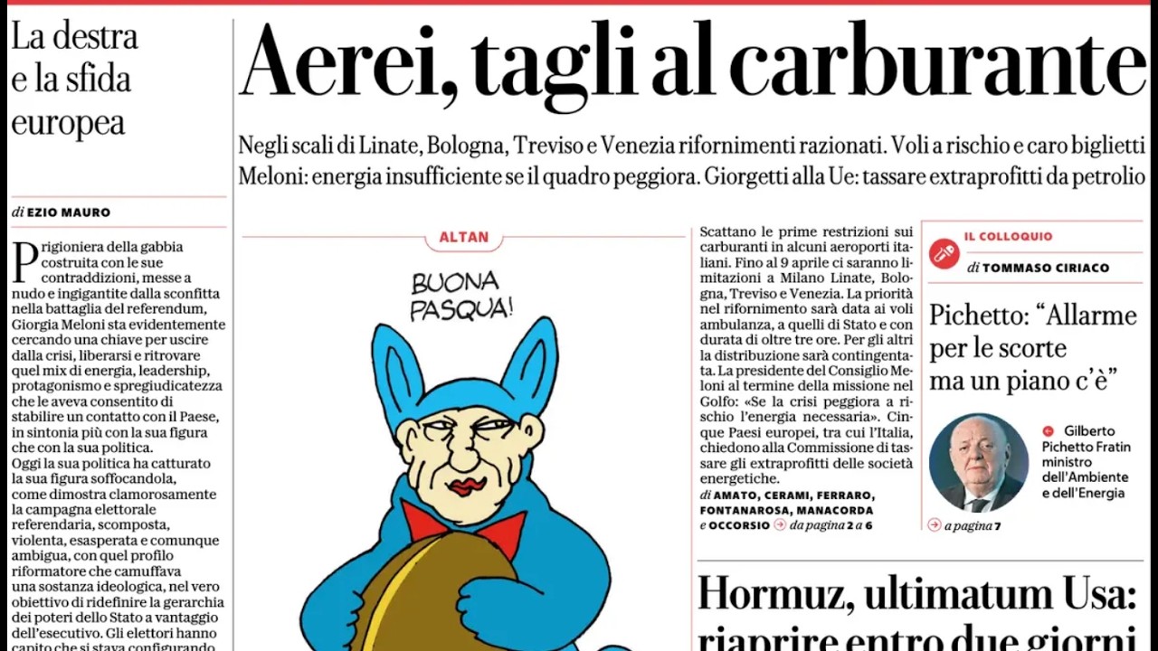 RASSEGNA STAMPA 5 APRILE 2026. QUOTIDIANI NAZIONALI ITALIANI  PRIME PAGINE DEI GIORNALI DI OGGI