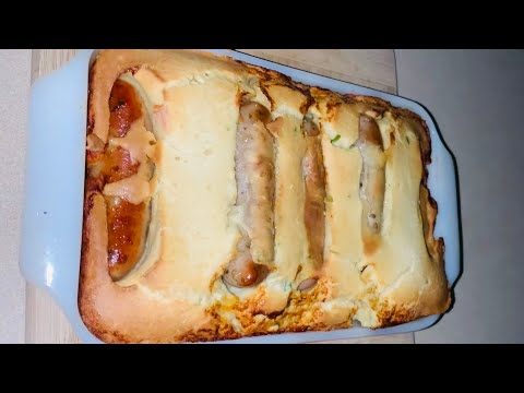 Beef Sausage In Yorkshire Batter | How To Make Toad In The Hole | Savoury Sausage Pudding Recipe