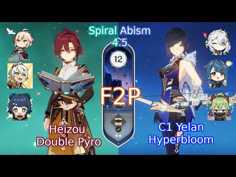 C4 Heizou Double Pyro & C1 Yelan Hyperbloom | Spiral Abyss 4.5 | Genshin Impact