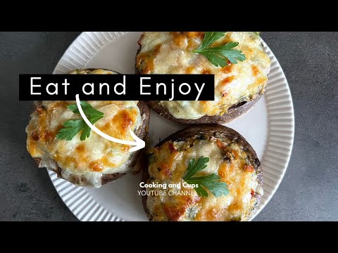 STUFFED PORTOBELLO MUSHROOMS with Spinach and Cheese | Dinner Ideas | Cooking and Cups