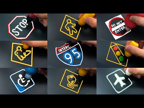 Pancake Art Sign Road - STOP, Do Not Enter, Interstate Route Shield Pedestrian Crossing