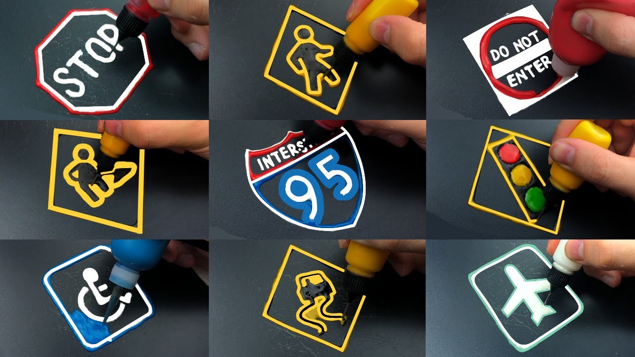 Pancake Art Sign Road - STOP, Do Not Enter, Interstate Route Shield Pedestrian Crossing