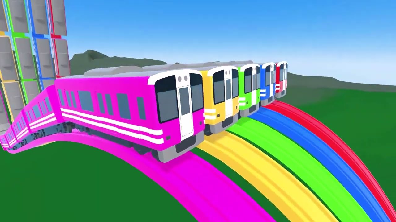 【踏切アニメ】でこぼこ線路を走るカラフル電車【カンカンカン】 | Railroad Crossing Animation