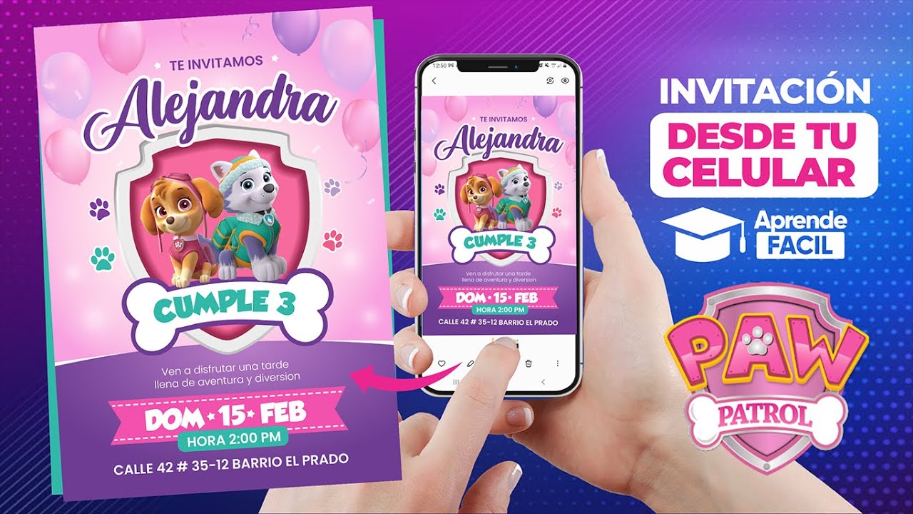Invitación de cumpleaños paw patrol de niña