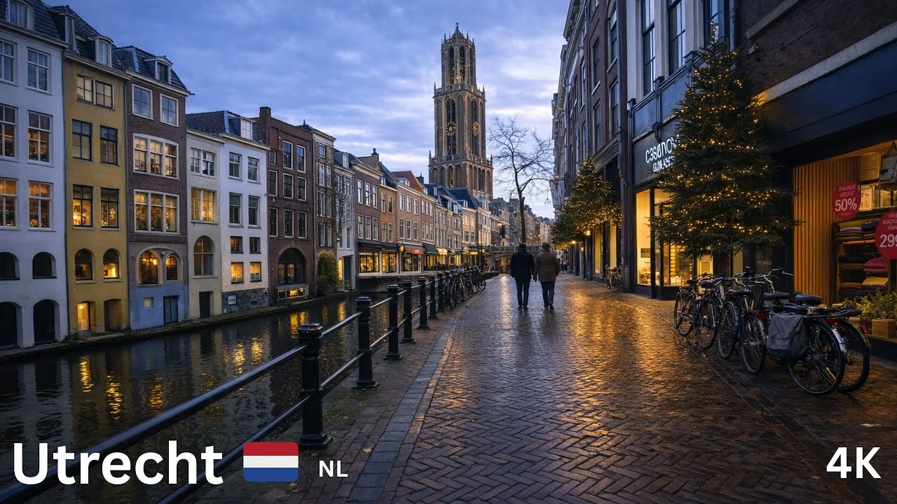 Immersive street-level walking tour through Utrecht Dom Tower, Netherlands, showcasing authentic urban landscapes, local architecture, and the vibrant atmosphere of the city's neighborhoods