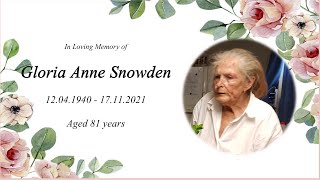 Memorial service for Gloria Anne Snowden