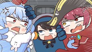 【手描き】黙れえええ！二人ともー！！！！【宝鐘マリン/兎田ぺこら/大空スバル/桃鈴ねね/ラプラス・ダークネス/夏色まつり/ときのそら/ホロライブ/切り抜き漫画】