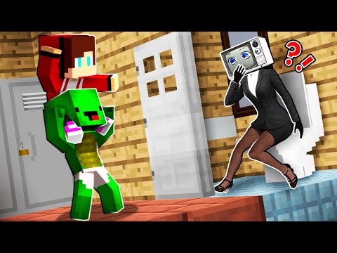 What are JJ and MIKEY up to in Minecraft? SPYING on TV TEACHER in SCHOOL BATHROOM - Maizen