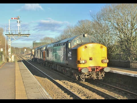 DRS Class 37s 37059 & 37604 at Prudhoe - Seaton to Sellafield Nuclear Flask Train - 7th Feb 2017