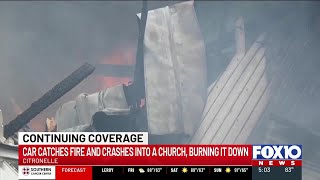 Citronelle church burns to the ground after a car on fire crashes into it