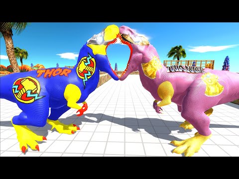 THANOS T-REX vs THOR T-REX DEATH RUN - Animal Revolt Battle Simulator