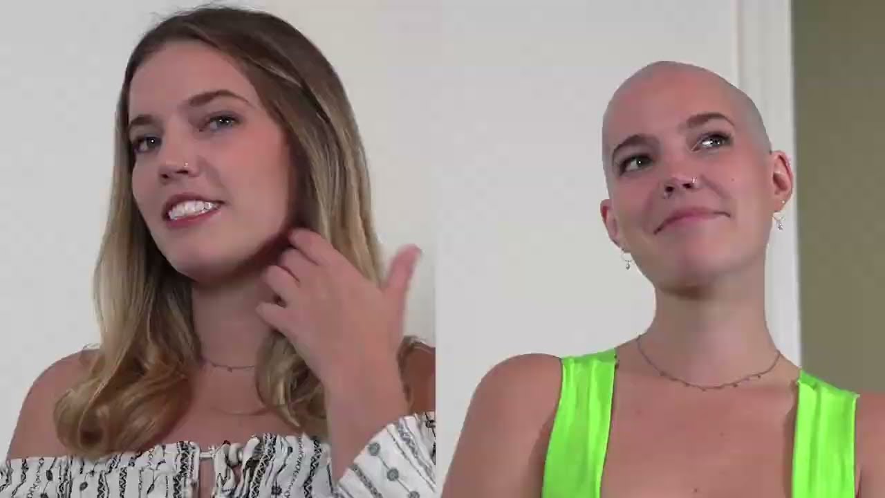 Beautiful blonde headshave bald