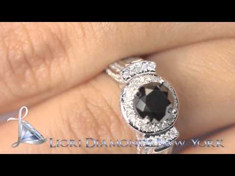 BDR-188 - 2.99 Carat Certified Natural Black Diamond Engagement Ring 14k White Gold