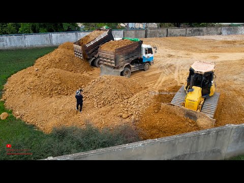 Best New Action Smooth Jobs DR51PX KOMATSU Dozer Cutting Soils Filling In Big Size With Dump Trucks