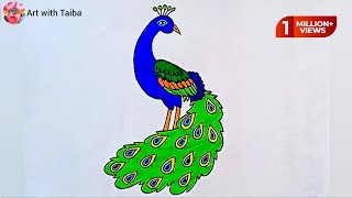 How To Draw A Peacock 🦚 Step By Step | Easy Peacock Drawing And Colouring | Art With Taiba