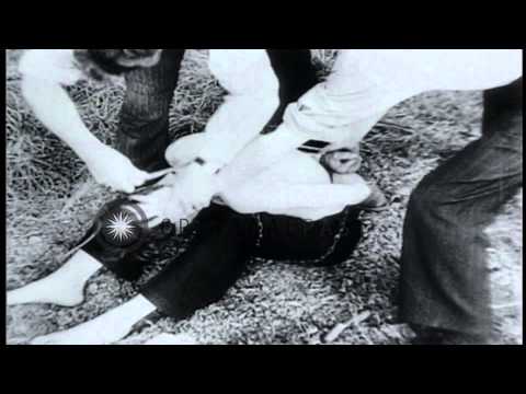 Demonstration of how victims were beaten by the Nazis at Breendonck Concentration...HD Stock Footage