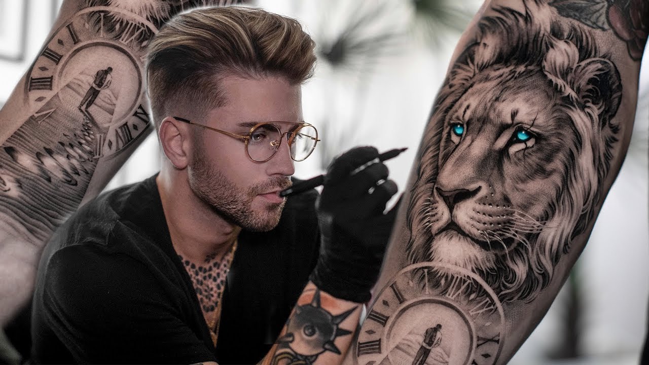 realistic lion tattoo timelapse video by daniel silva