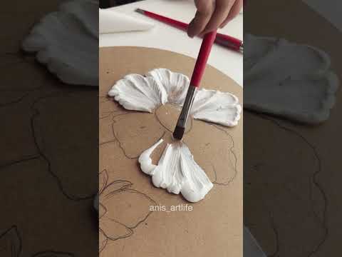 White flower textured wall art 3 D flower painting on wooden board   #texturedpainting