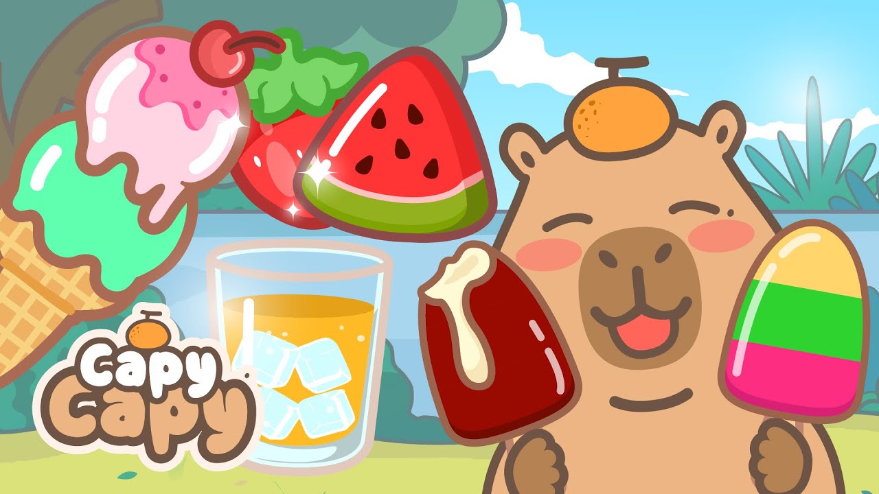 Capy Capy / Capybara cartoon / Ice cream, fruits, pudding, jelly / ASMR mukbang