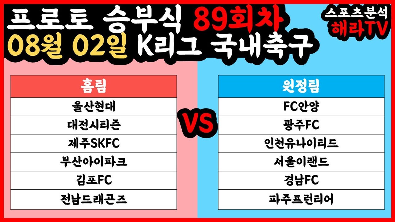 축구분석 08월 02일 K리그분석 국내축구분석 스포츠분석 승부식 승무패 프로토 토토