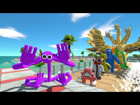 Rainbow Friends Purple Fight Ghidorah OASIS DEATH RUN - Animal Revolt Battle Simulator