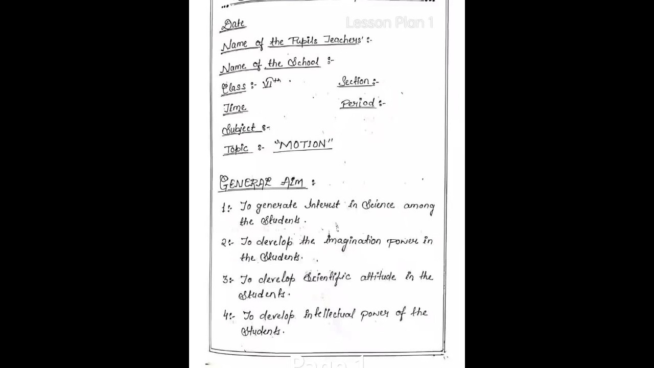 B.Ed Physical Science Lesson Plan 1|lesson plan science  topic Motion  #lessonplanforbed #lessonplan