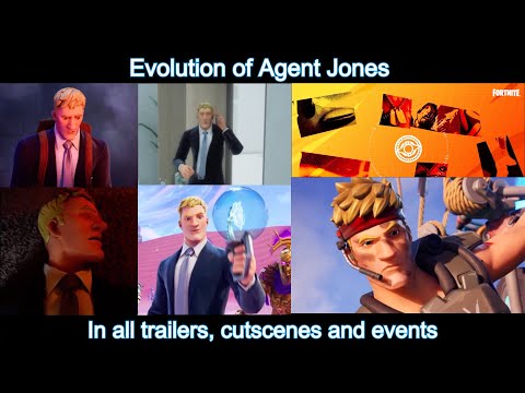 Evolution of Agent Jones in all Fortnite trailers, cutscenes, and events