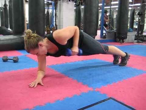 One-Arm Plank with Dumbbell Tricep Extensions