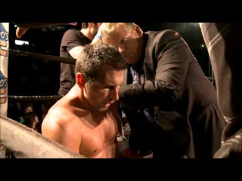 Travis Kauffman nasty liver shot against Jason Barnett.  Wins WBU title.