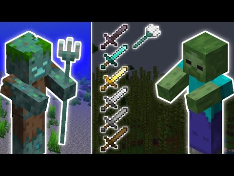 DROWNED VS ALL SWORD-WIELDING ZOMBIES (+ TRIDENT) | MINECRAFT
