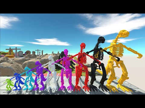 BIOLLANTE MONSTER  DEATH CLIMB VS DIFFERENT SIZE GODZILLA SKELETON - Animal Revolt Battle Simulator