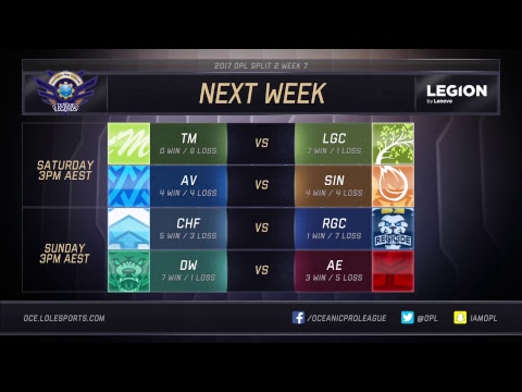 OPL Split 2 2017 - Week 7 Day 2: CHF vs. AE | TM vs. SIN
