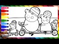 Zeichne Und Male Peppa Pig Und Ihre Familie Die Fahrrad Fahren Zeichnungen Für Kinder