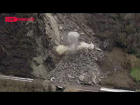 Sprengungen nach Felsrutsch im Mittelrheintal / Drohnenaufnahmen