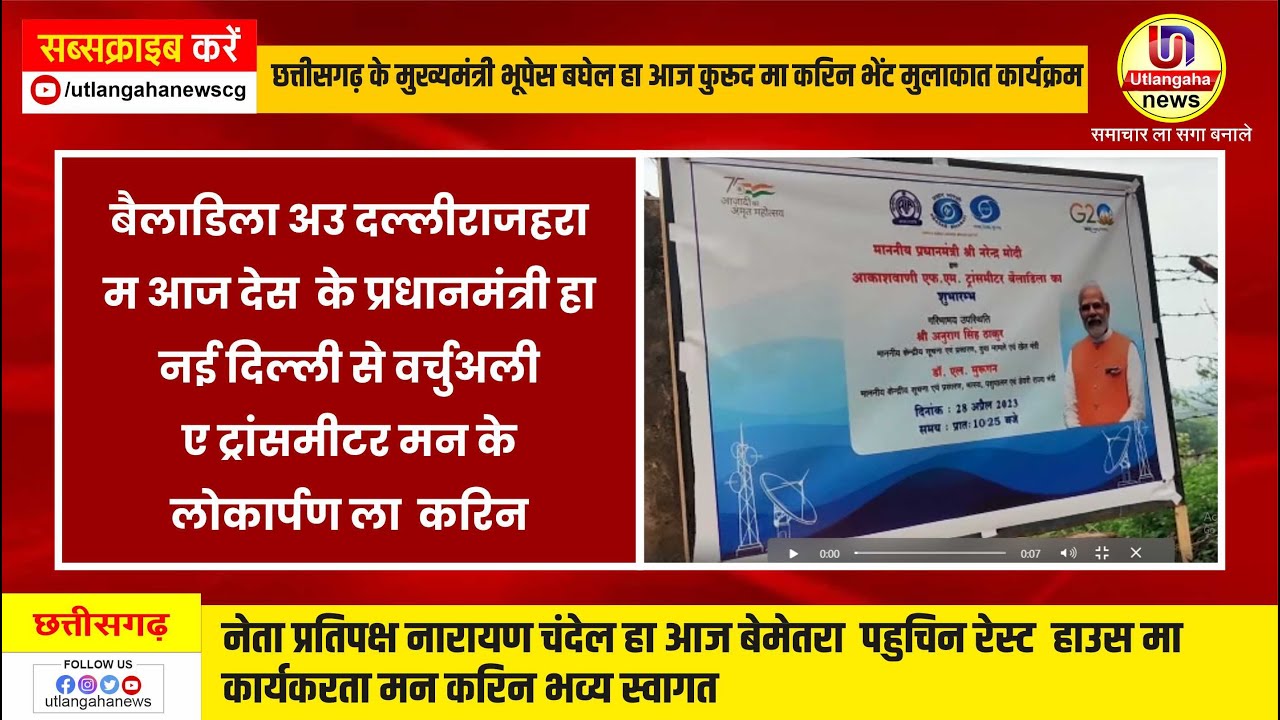 बैलाडिला अउ दल्लीराजहरा म आज देस  के प्रधानमंत्री हा  नई दिल्ली से वर्चुअली  ए ट्रांसमीटर मन के  लोकार्पण ला  करिन