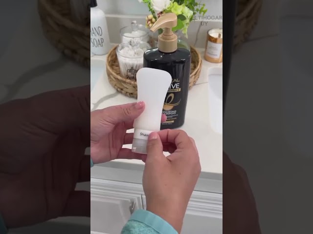Vídeo relacionado con 5 Botes para gel y champu con neceser, botes viaje rellenables 100ml, neceser viaje avion y botes champu viaje de plástico a prueba de fugas para gel, champú y lociones (Verdoso)