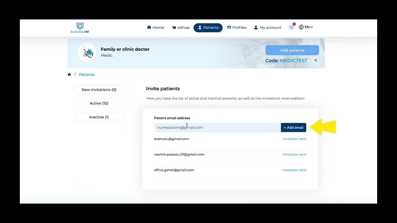 Cum sa trimiti invitatia de partajare? (Medic)