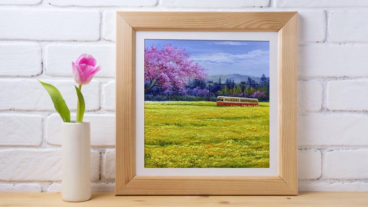Acrylic - Train in Flowers Painting