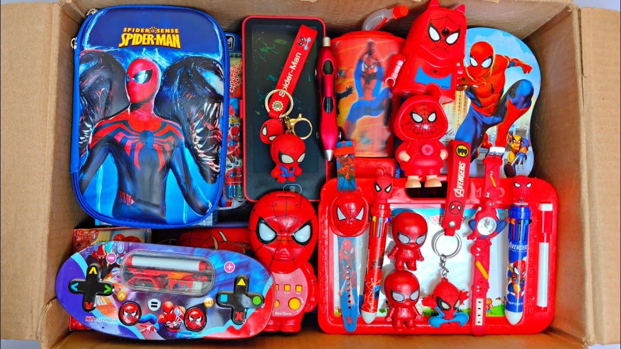 Ultimate Spiderman toys collection - watch, rc car, pencil box, pencil sharpner, eraser, video game