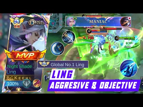 MANIAC! LING PERFECT GAMEPLAY 22 KILL NO DEATH ☠️ GLOBAL LING SOLO RANK - MOBILE LEGENDS