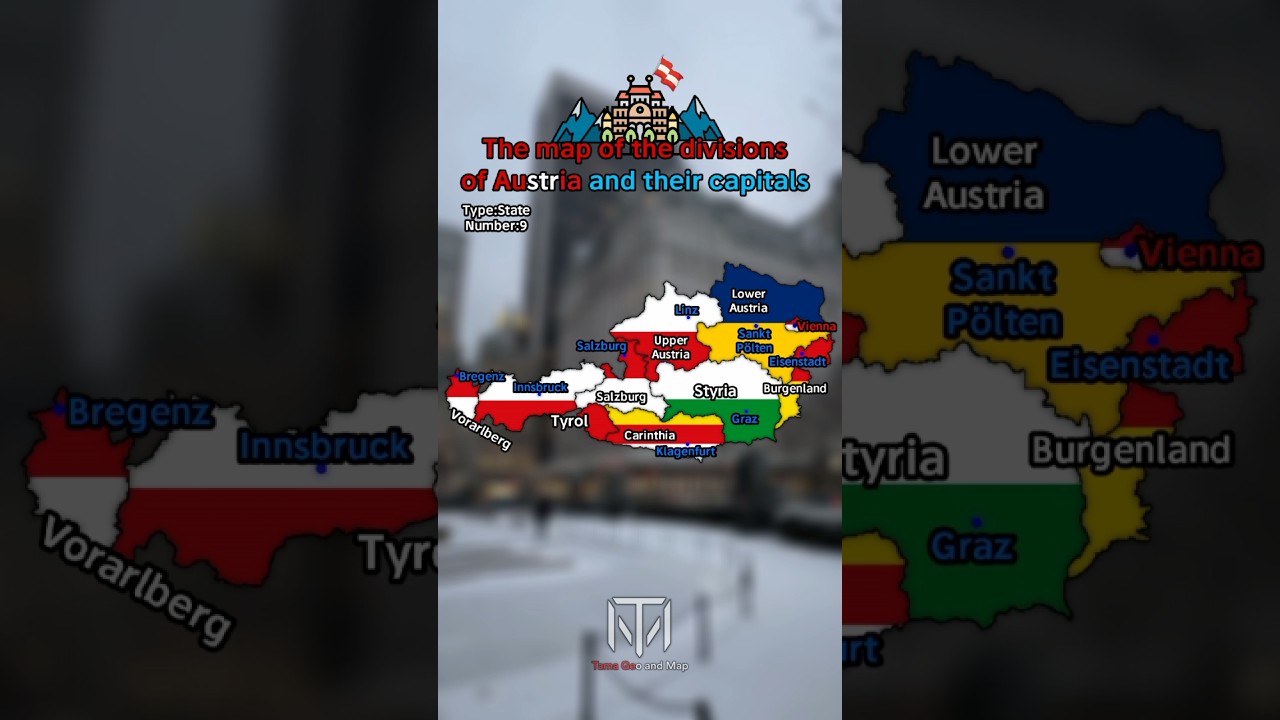 The map of the divisions of Austria and their capitals