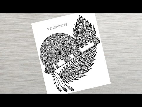 How to draw Mandala for Beginners flute feather mandala art flute feather drawing stepbystep