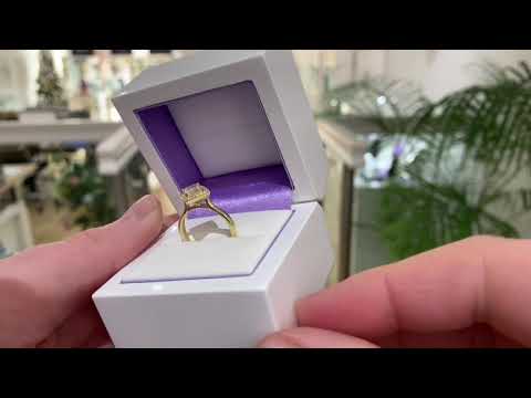 Yellow Gold Halo Engagement Ring - Princess Cut Compass Setting.