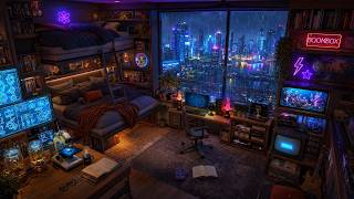 Rainy Night Retro Lofi 📼 Neon Gaming Room Beats for Late-Night Study, Reading and Focus
